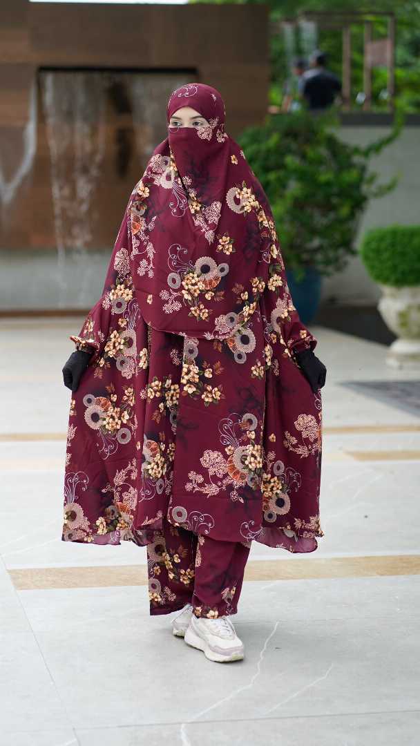 Luxury Khimar Set,Plazo Khimar Set Bangladesh,Satin Silk Khimar,Premium Khimar Set,Islamic Fashion Khimar,Abaya Khimar Set,Luxury Modest Wear BD,Cherry Satin Silk Khimar