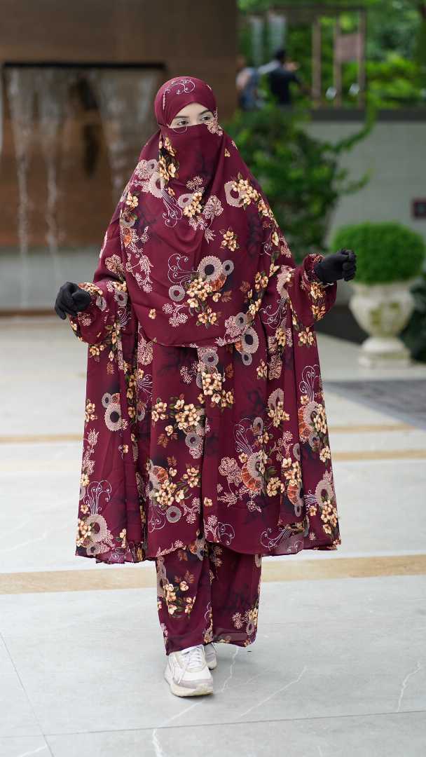 Luxury Khimar Set,Plazo Khimar Set Bangladesh,Satin Silk Khimar,Premium Khimar Set,Islamic Fashion Khimar,Abaya Khimar Set,Luxury Modest Wear BD,Cherry Satin Silk Khimar