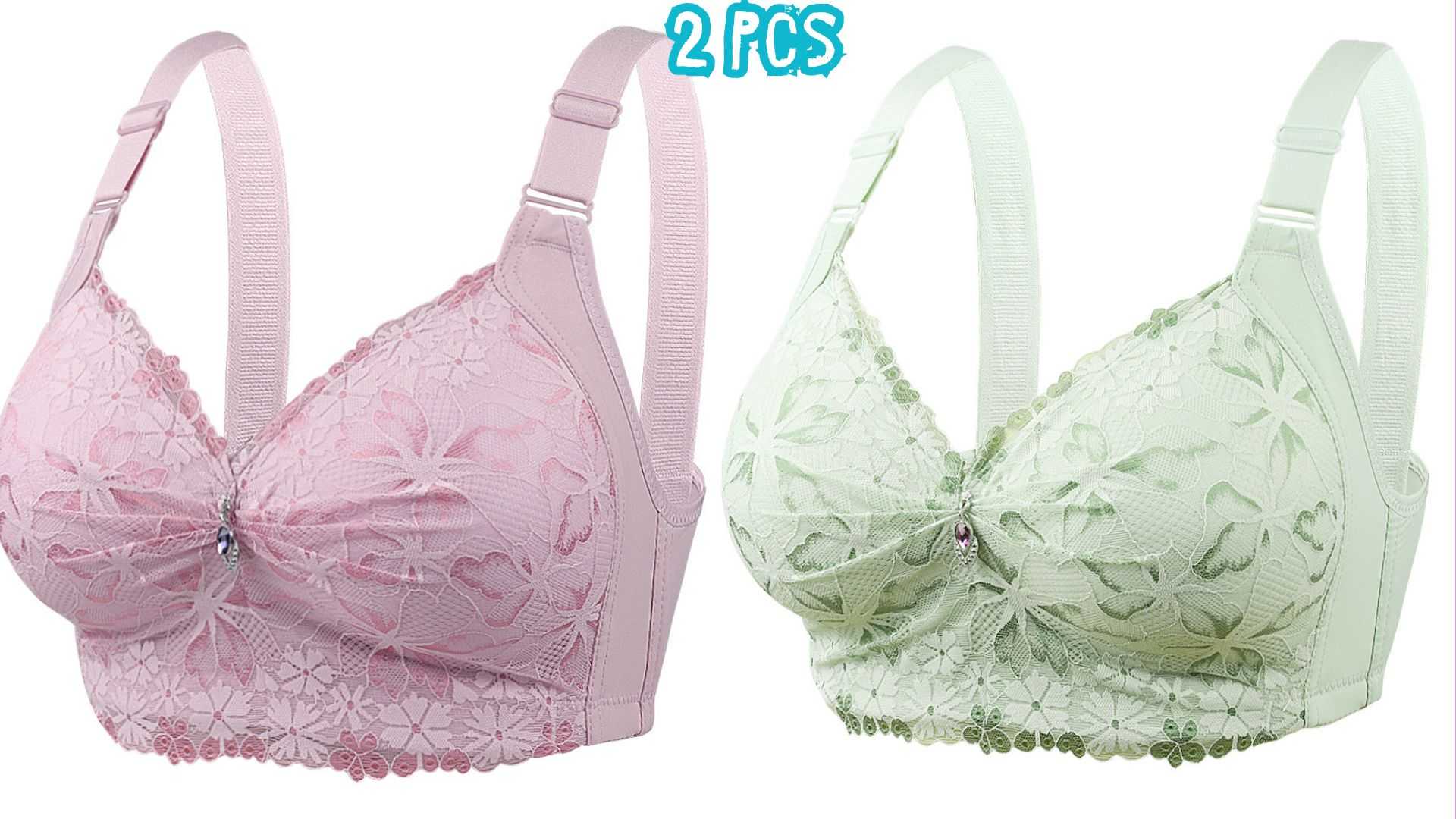 China Premium Soft Lace Bra 2 Pieces Combo 💜💚 Onion + Green। Wire-Free, Soft Padding ও Heavy Bust Friendly। Daily Use ও Long-Hour Comfort-এর জন্য আদর্শ।